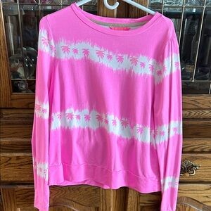 Lilly Pulitzer Gayl Pink and White Palm Long Sleeve Sweatshirt